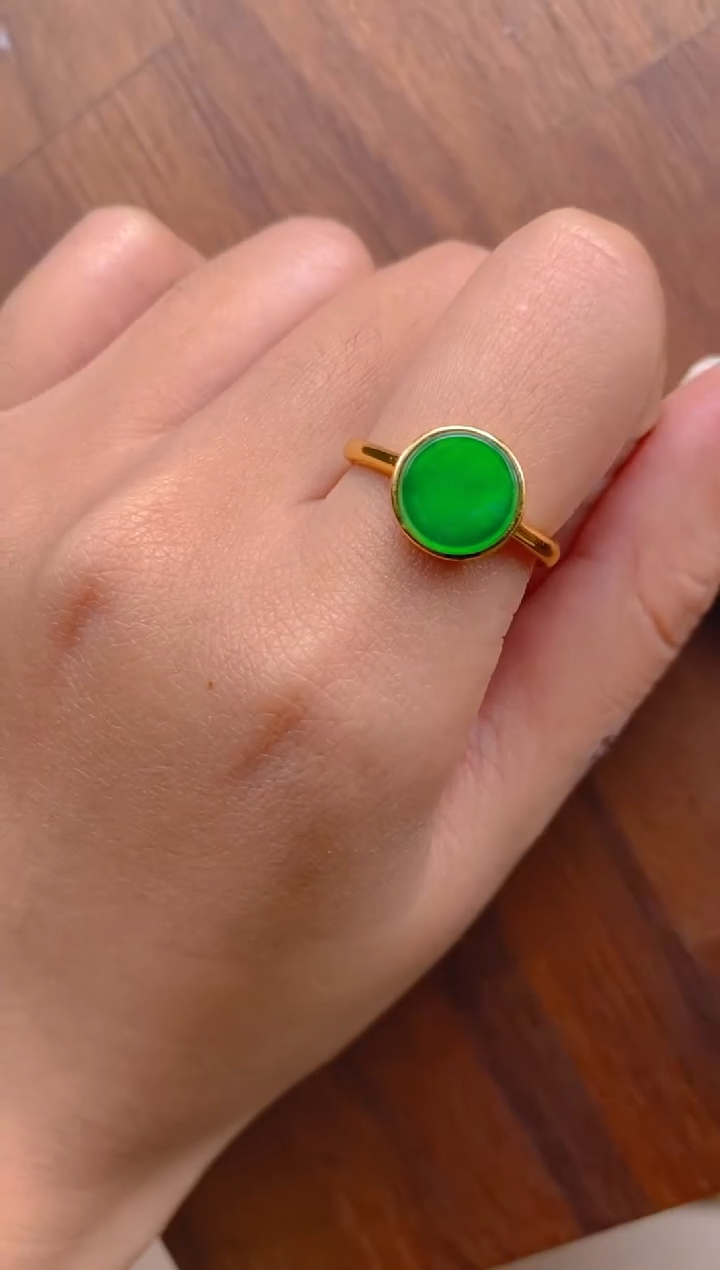 银S925镶嵌戒指翡翠圆牌戒指