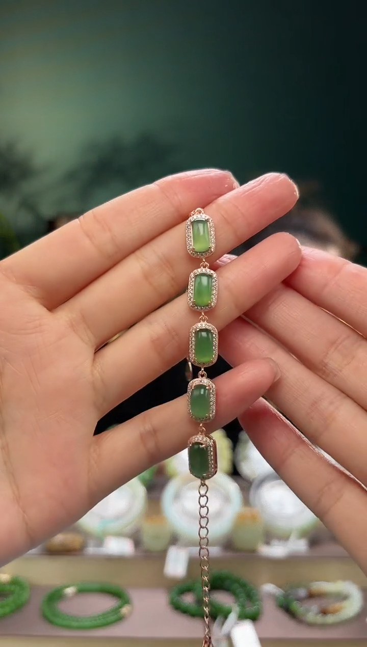 【闪购商品】和田玉手链银S925镶嵌方块手链