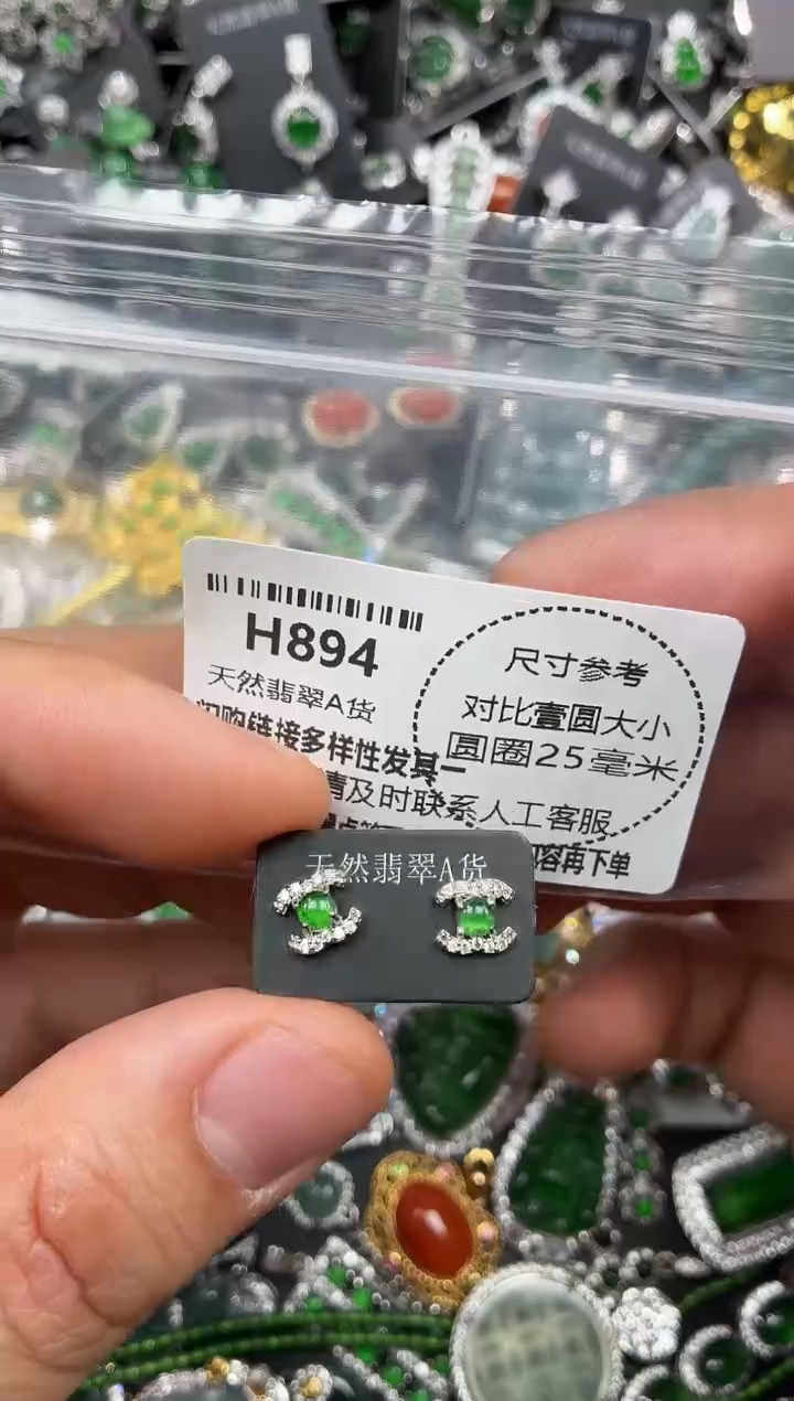 颈饰未镶嵌翡翠H894耳钉