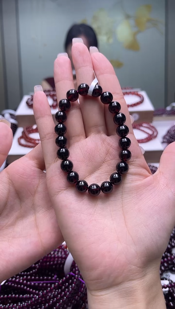 未镶嵌手链石榴石酒红色石榴石手串9mm+，多样式发一