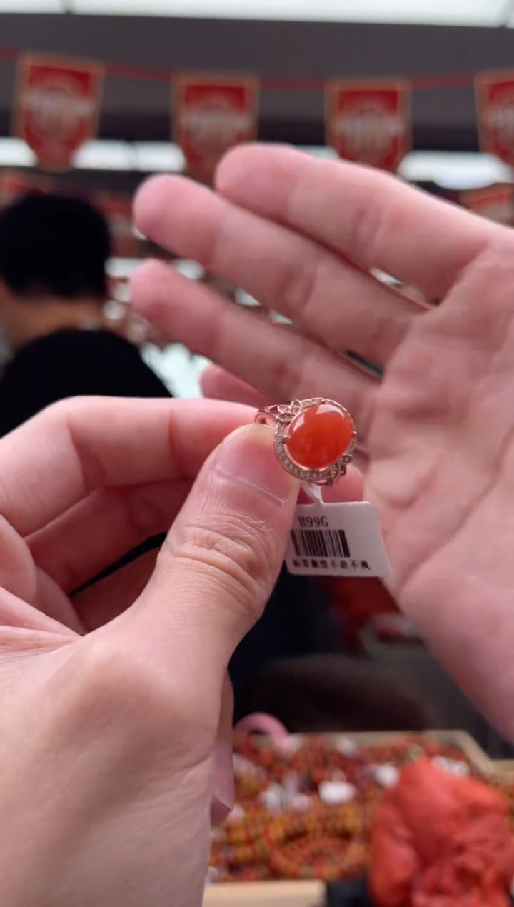 【闪购商品】南红玛瑙A24银S925镶嵌冷水河南红戒指-多样性发一件