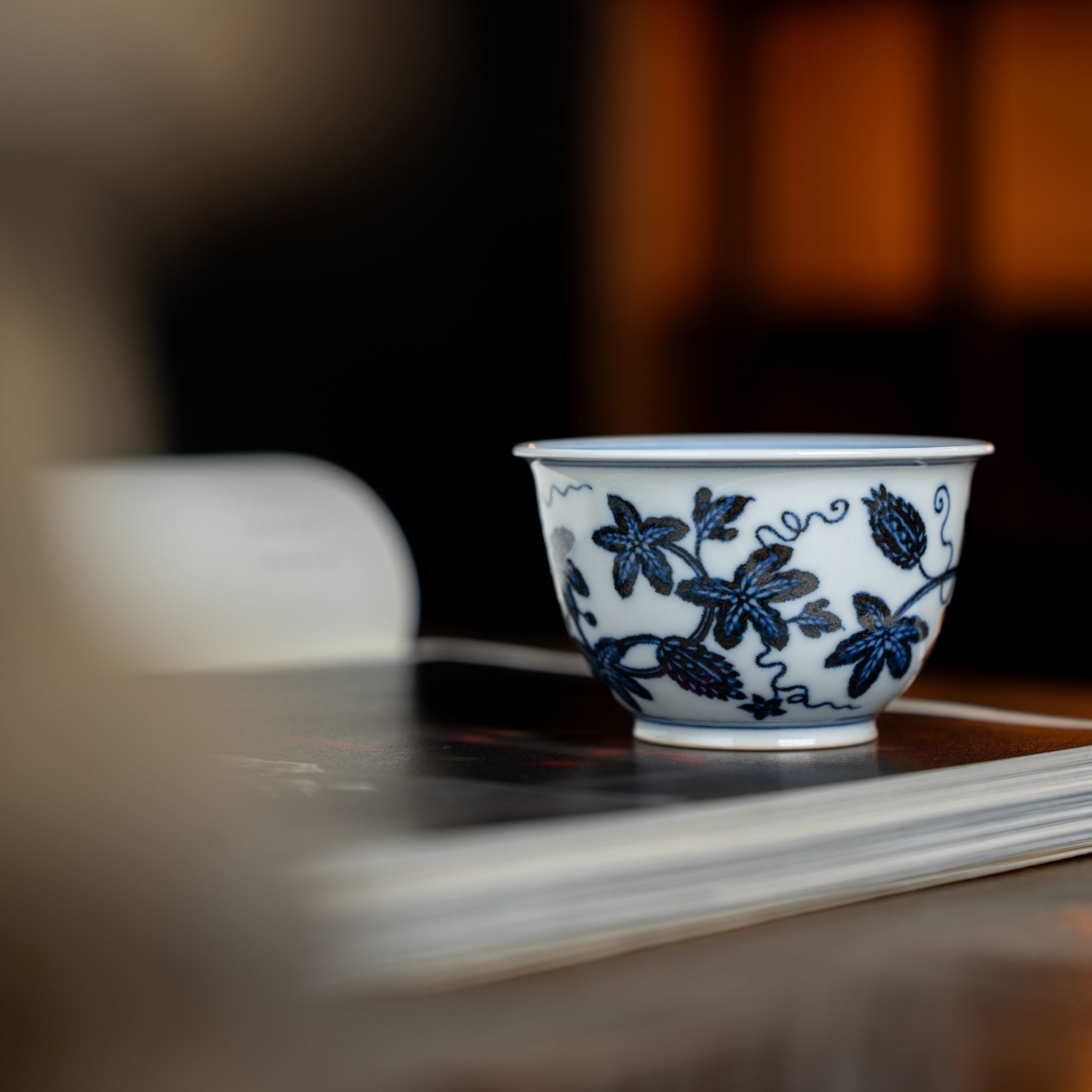 且斋慕明青花缠枝叶子瓜蒂纹杯茶杯景德镇手工手绘茶具满容110
