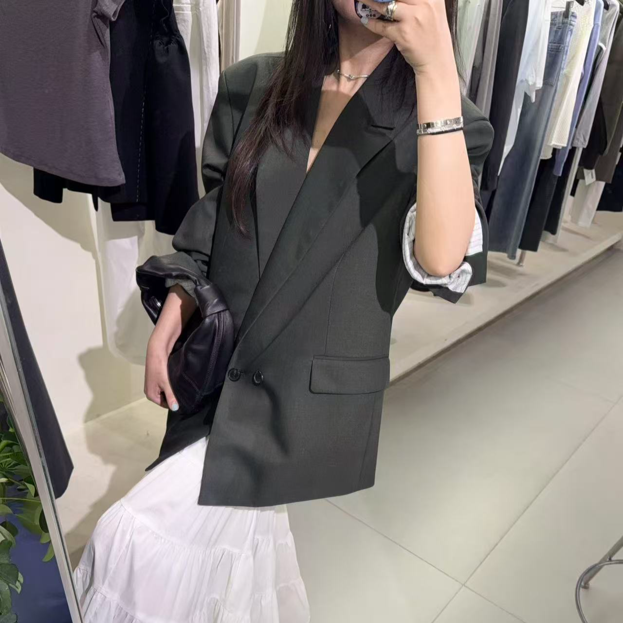 韩代 理性时髦主义松绿色微宽松版西装（No退）