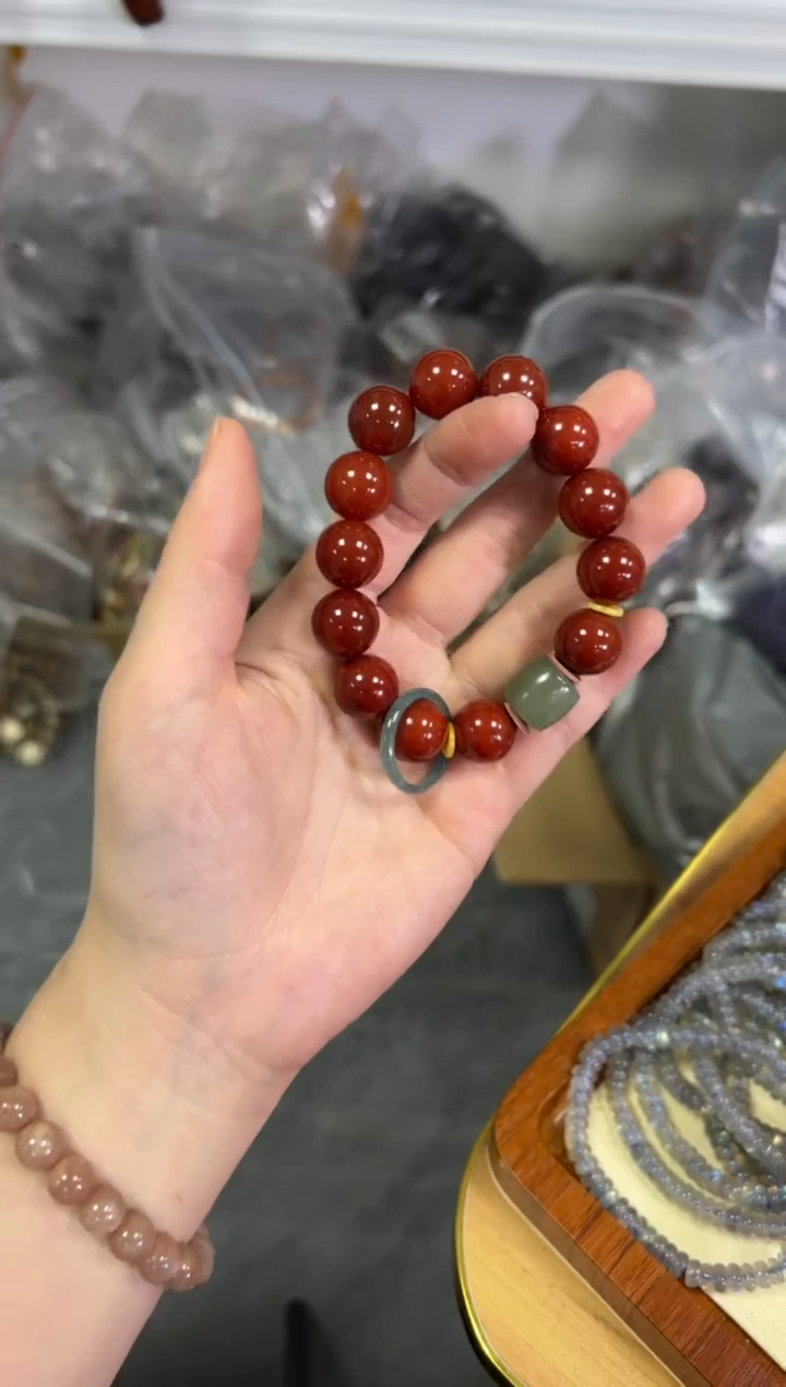 【闪购商品】玛瑙/玉髓手链未镶嵌柿子红和田玉跑环款手串[3889]