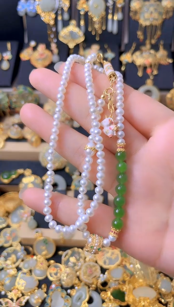 银S925镀金镶嵌珠串淡水珍珠DIY 珠串