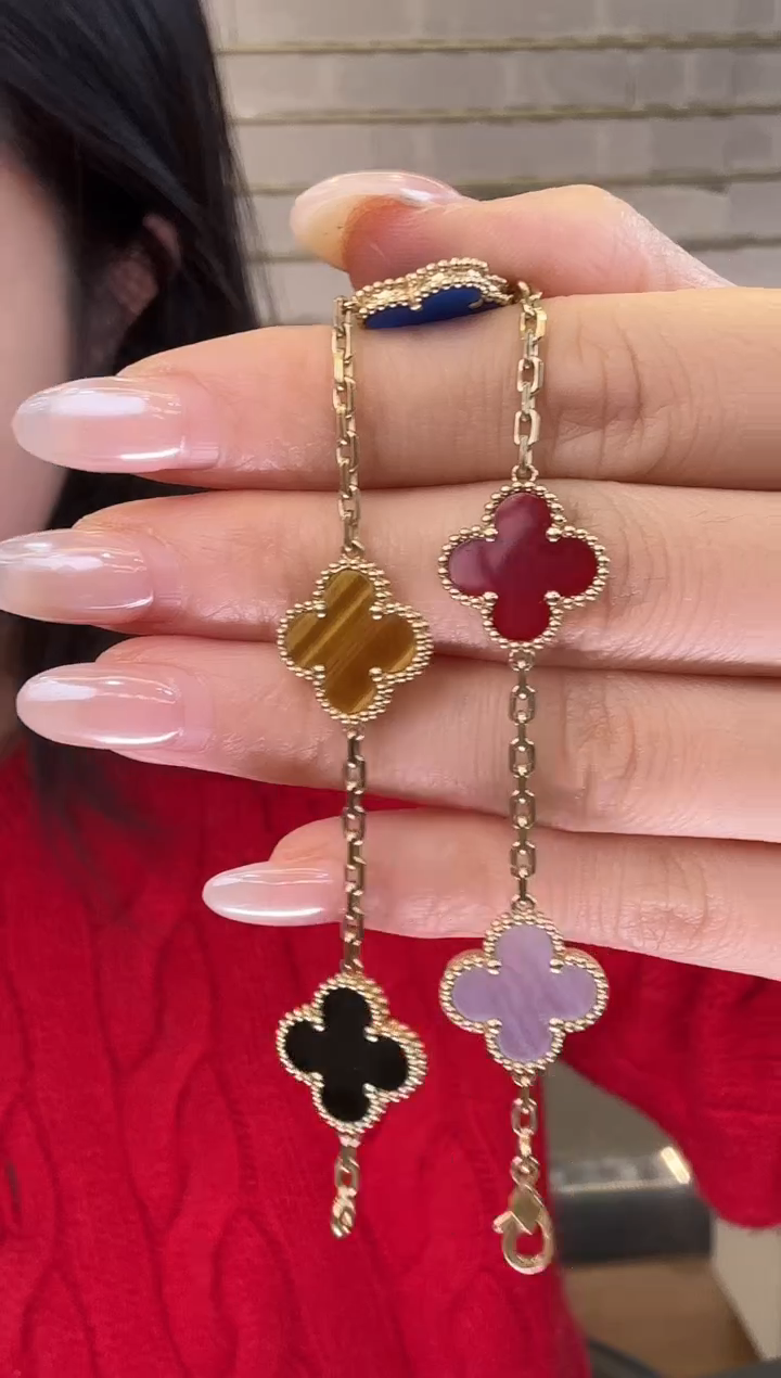 18K金镶嵌手链玛瑙/玉髓彩五花手链