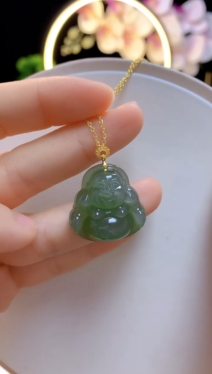 和田玉18K金镶嵌吊坠(赠链)佛公