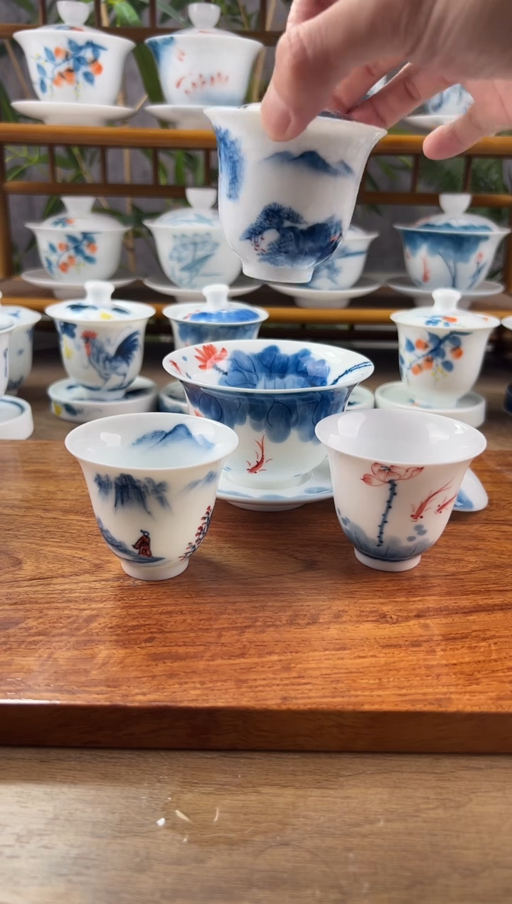 【闪购商品】全品千里江山+线条莲150mL內绘闻香杯