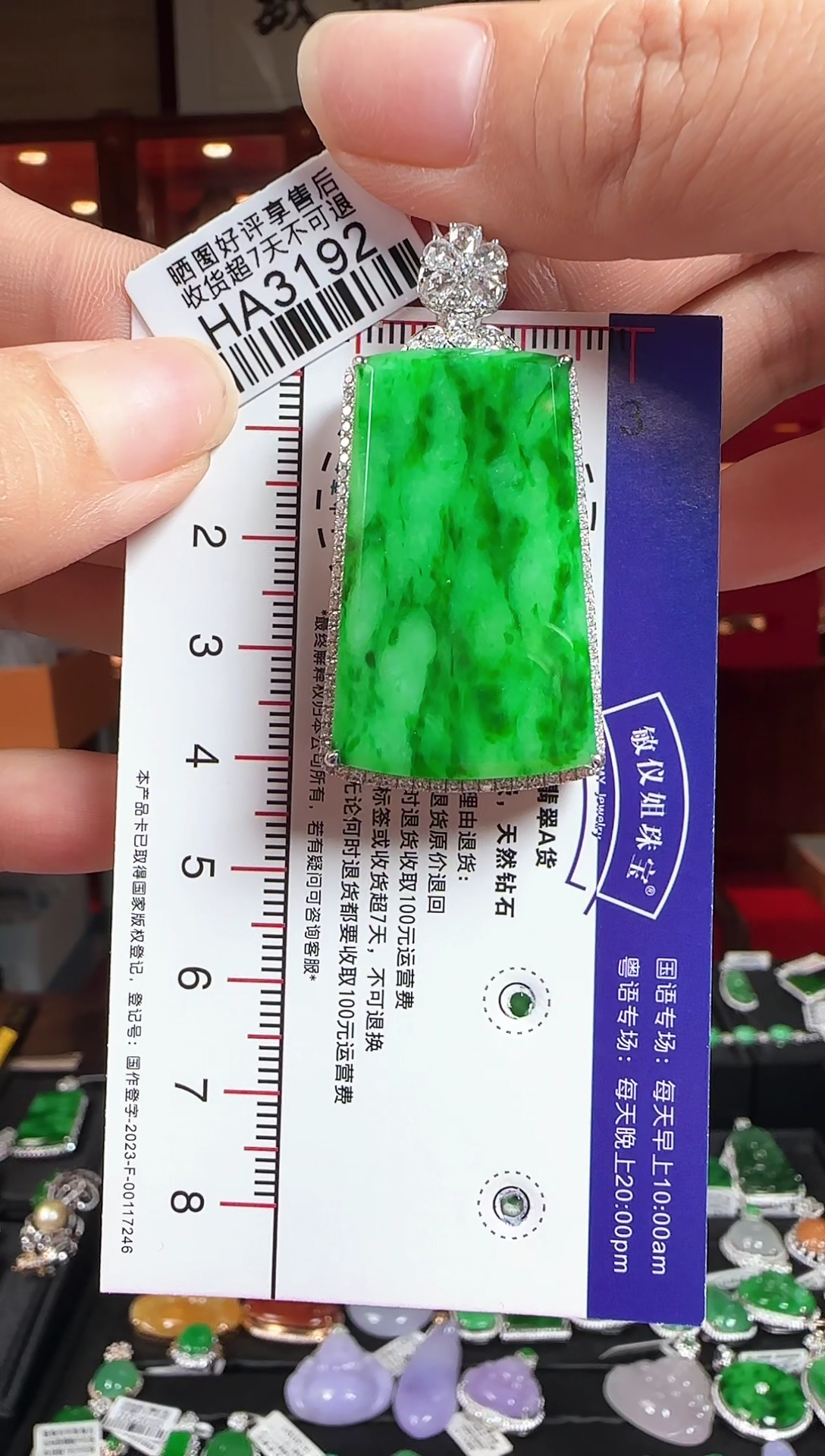 翡翠18K金镶嵌颈饰HA3192辣绿无事牌