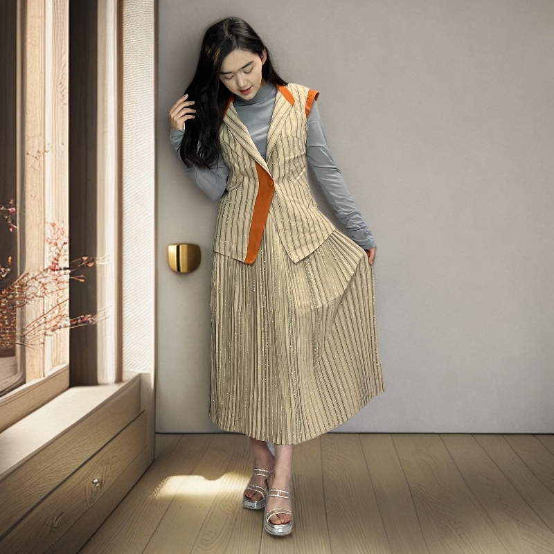 中国风休闲风极简风时尚套装秋季显瘦吊带时尚针织三件套