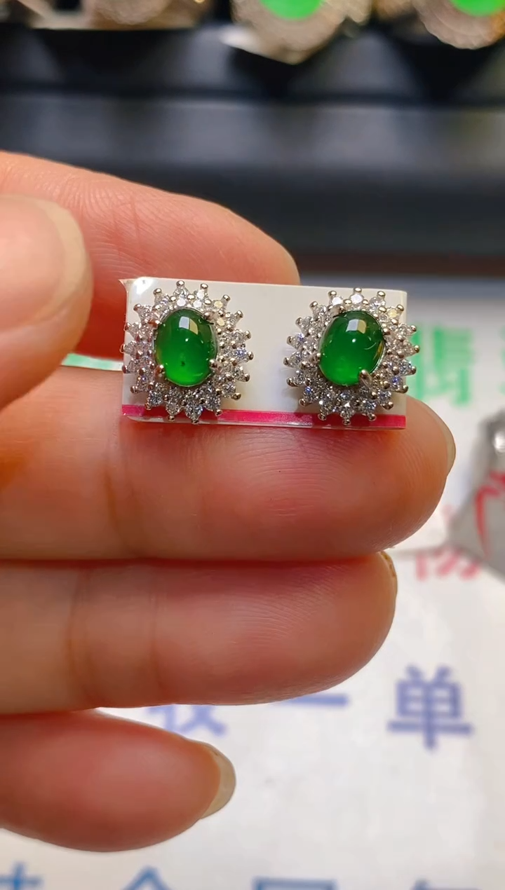 【闪购商品】翡翠耳饰银S925镶嵌天然A货翡翠1