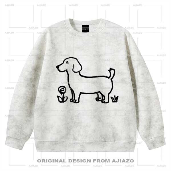 老狗十三【开心腊肠狗】扎染圆领卫衣 秋冬休闲上衣男女同款