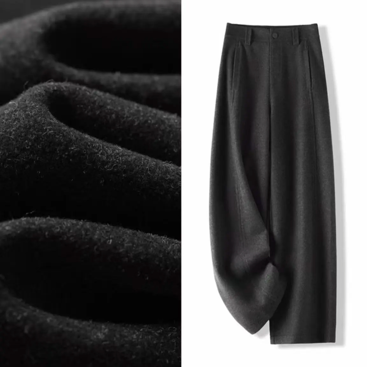 【冬季新款】加厚加绒弯刀裤女秋冬2025新款毛呢香蕉裤阔腿裤