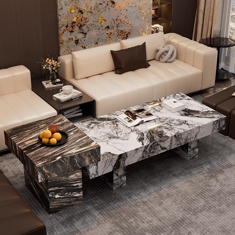 设计师北欧现代简约客厅小户型家用轻奢正方形整装亮光岩板茶几桌