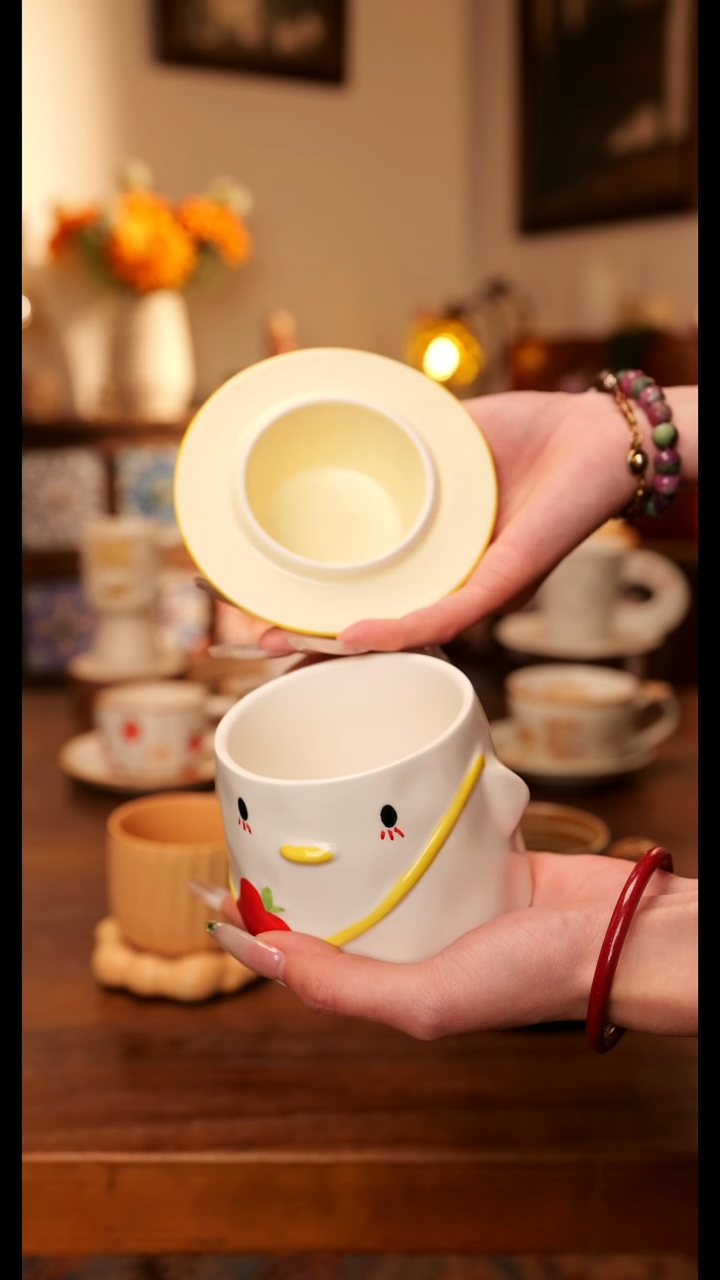 陶瓷便携款小鸭子盖杯