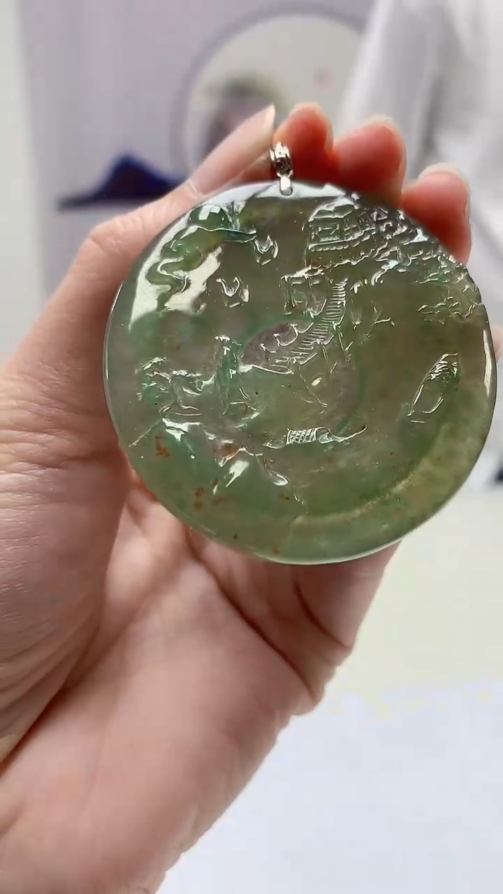 【闪购商品】定制翡翠18K金镶嵌5028zm-毛货挂件山水221