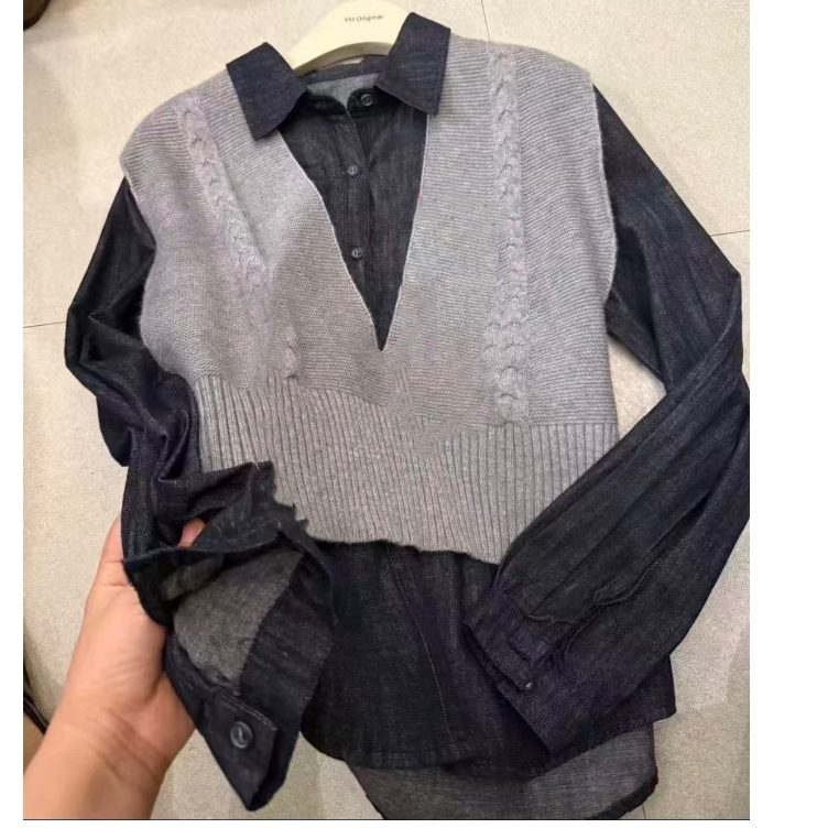 【南油玲姐】拼色款衬衣外套6818