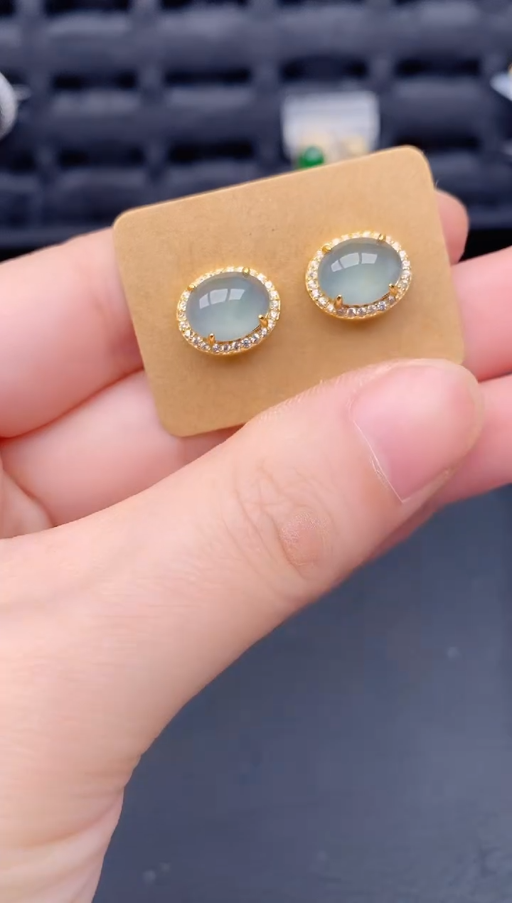 银S925镶嵌翡翠耳饰天然a货翡翠293