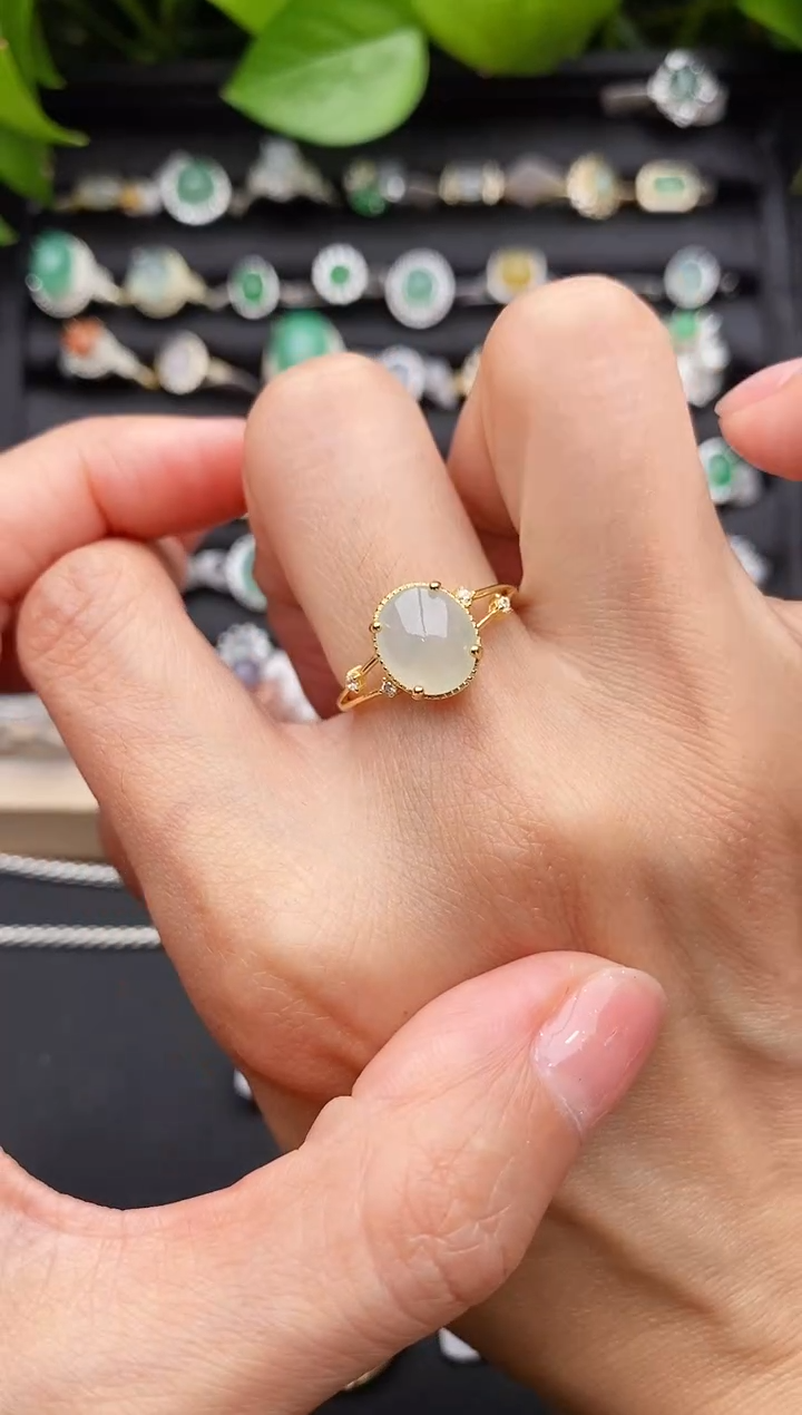 【闪购商品】翡翠戒指银S925镶嵌缅甸天然A货翡翠222   9-1