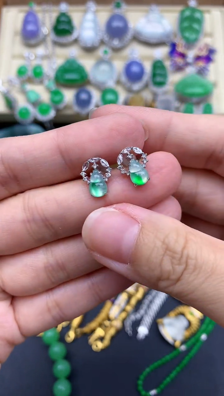 翡翠18K金镶嵌耳饰416-春日珠宝