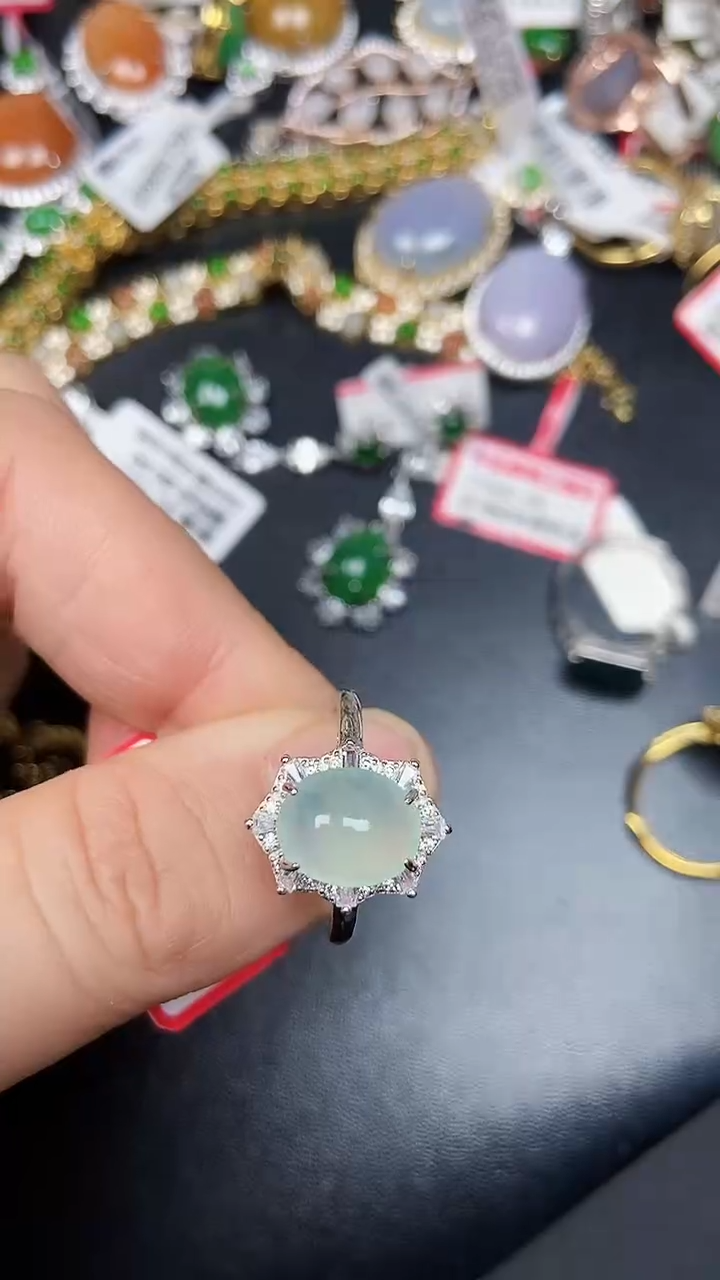 银S925镶嵌戒指翡翠3890