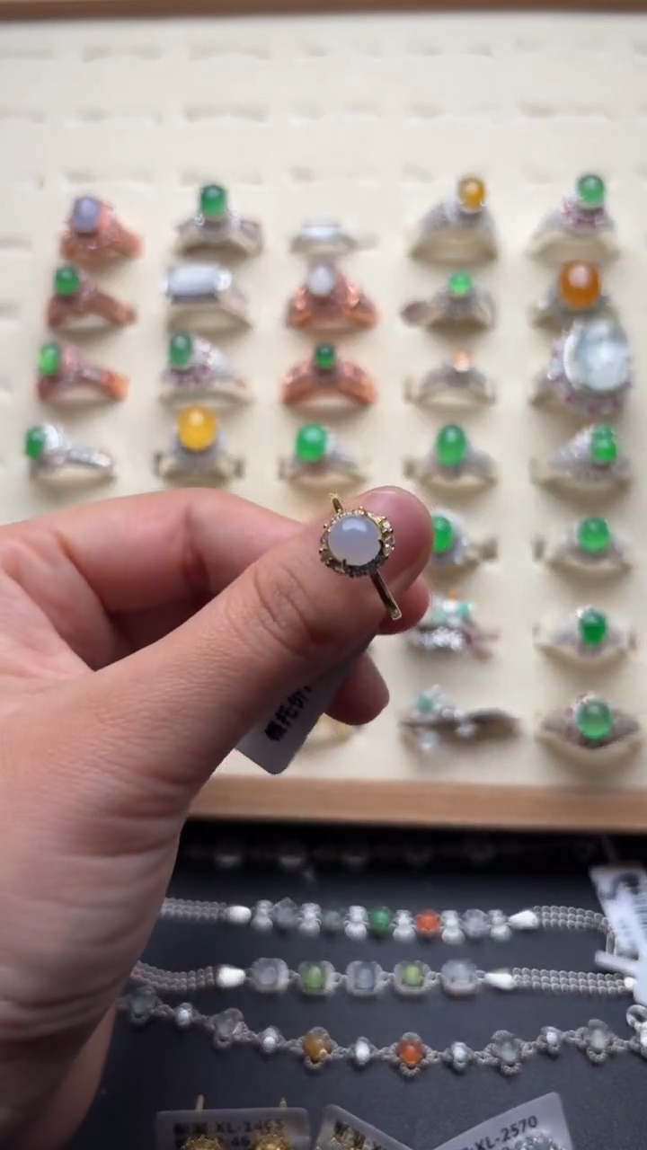 【闪购商品】翡翠戒指银S925镶嵌缅甸A货翡翠S925银镶嵌