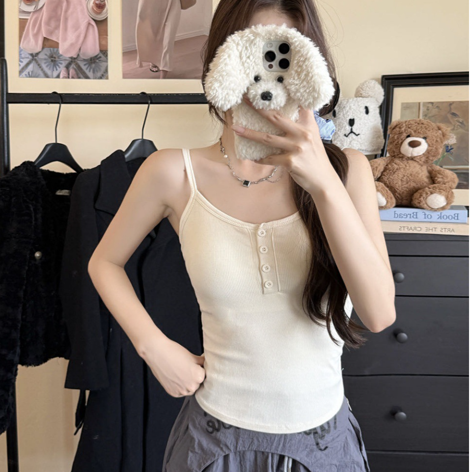 秋冬保暖内衣带胸垫磨毛加厚小吊带背心女内搭打底衫上衣纯色简约