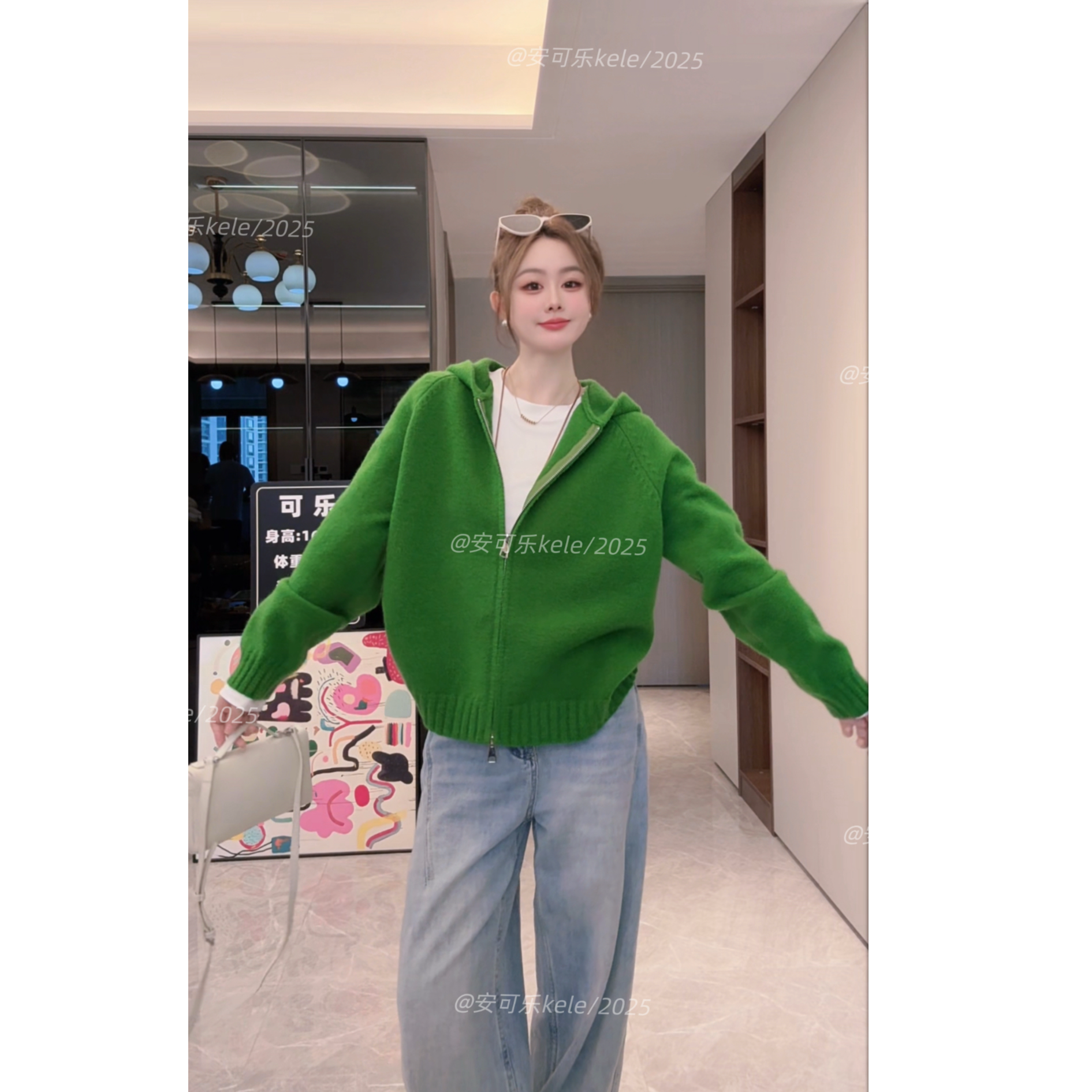 安可乐静奢风减龄纯色连帽长袖毛针织衫韩版帽衫时尚宽松网红