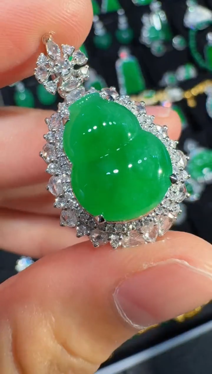 翡翠戒指18K金镶嵌两用款冰阳葫芦吊坠戒指