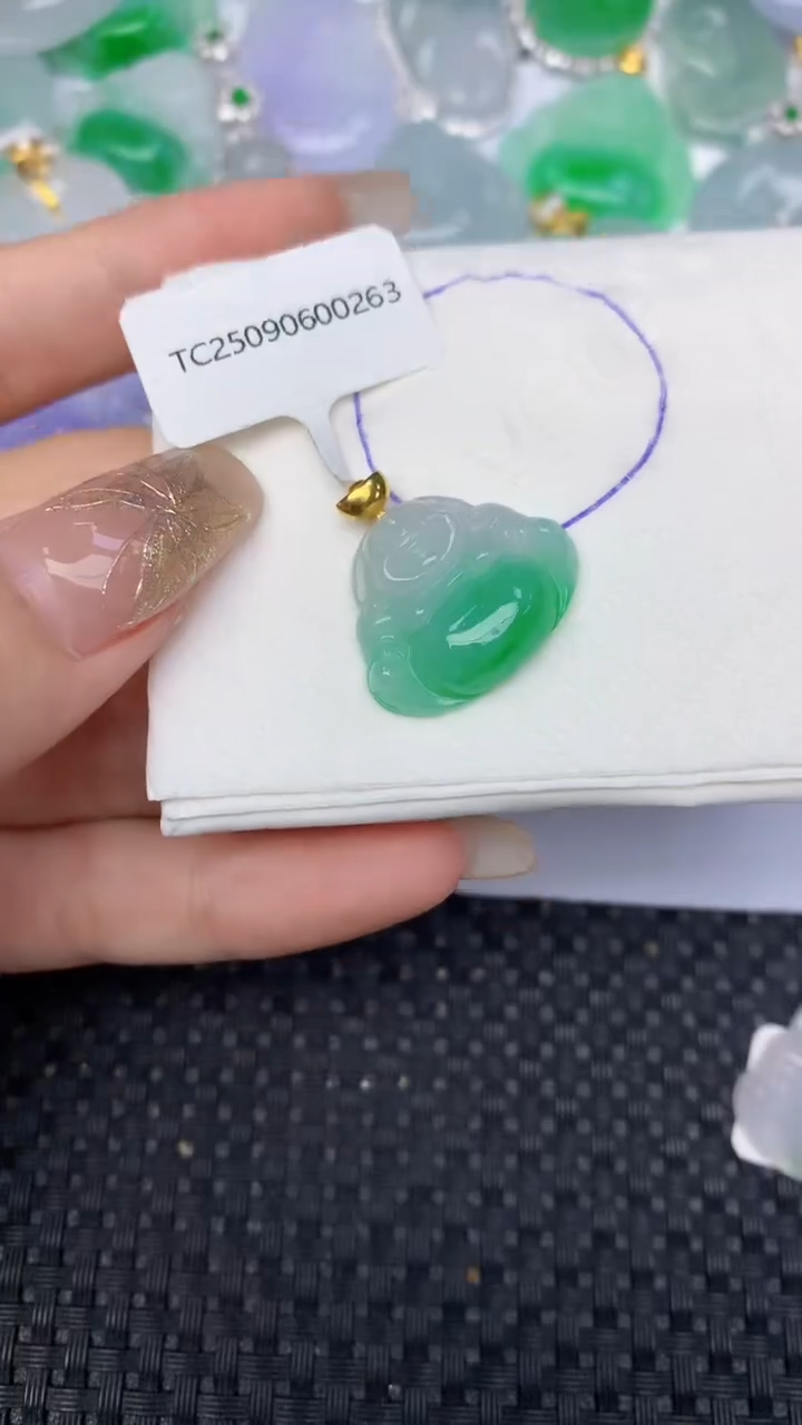 颈饰18K金镶嵌翡翠天然缅甸翡翠a货百元以上9元证书费自理