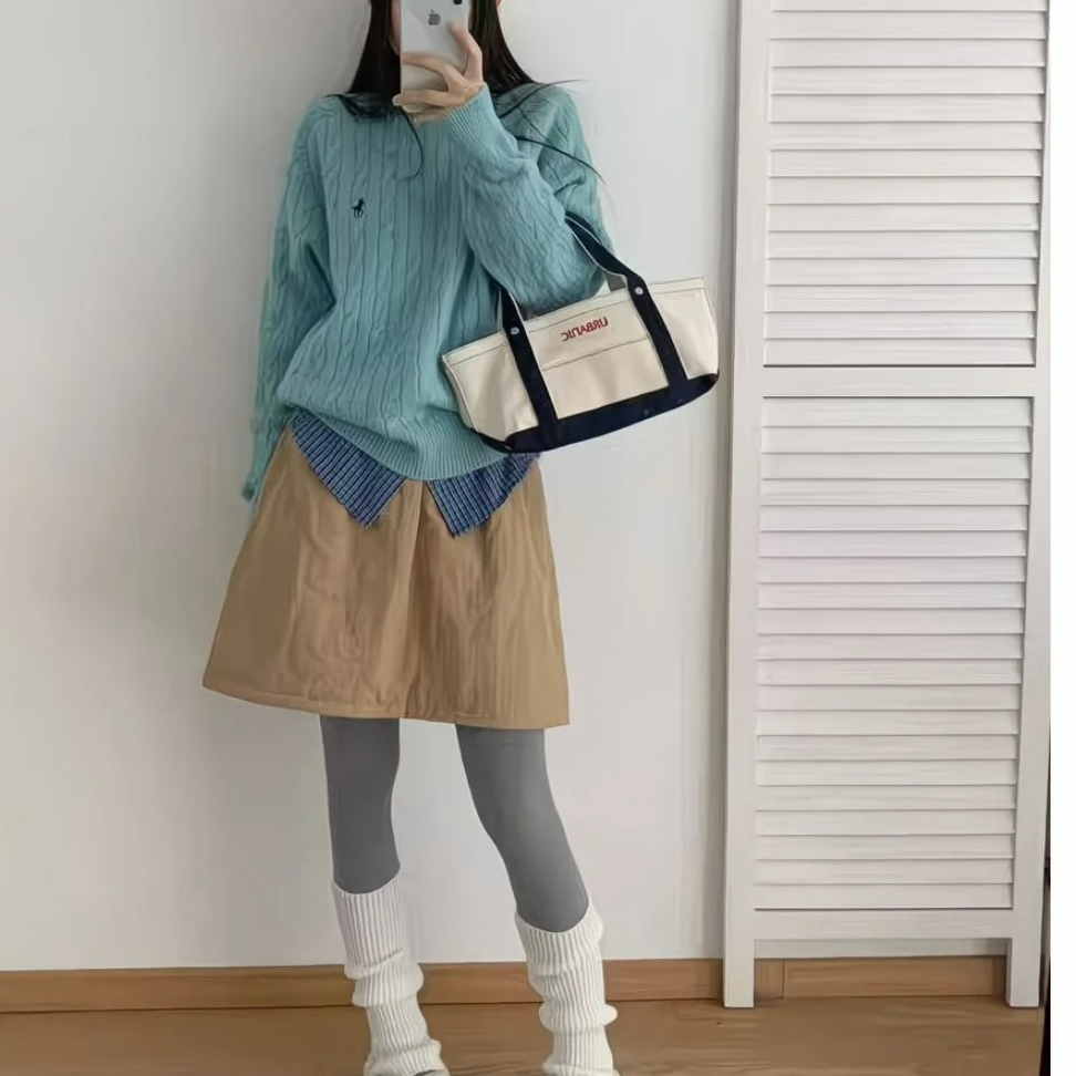 NICE圈圈/小马刺绣麻花针圆领韩系百搭毛衣A9790