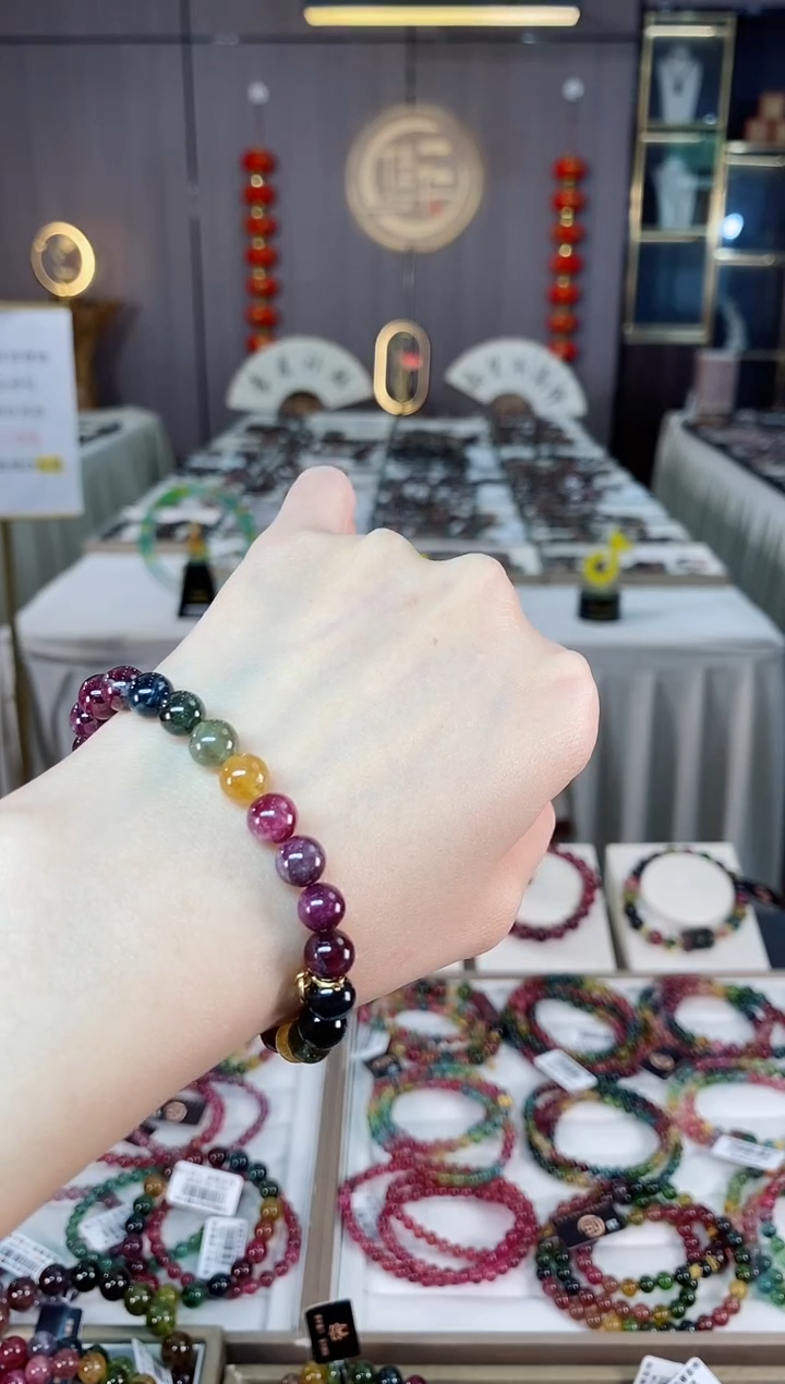 未镶嵌老矿碧玺彩虹单圈手串7mm+碧玺dan多样性发货一条