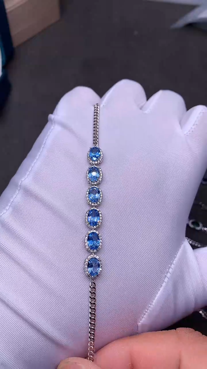 【闪购商品】海蓝宝石手链银S925镶嵌..........