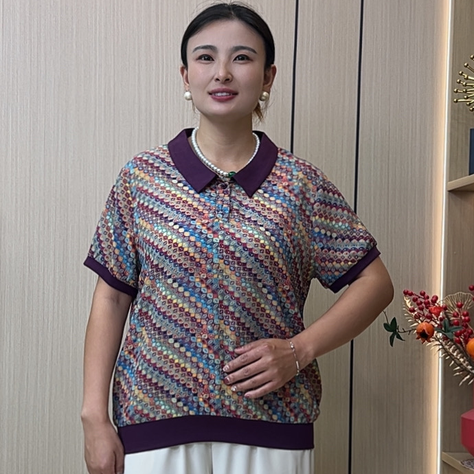 妈妈装流行欧若拉时尚潮牌女装宽松夏装女士独特漂亮小衫休闲短袖