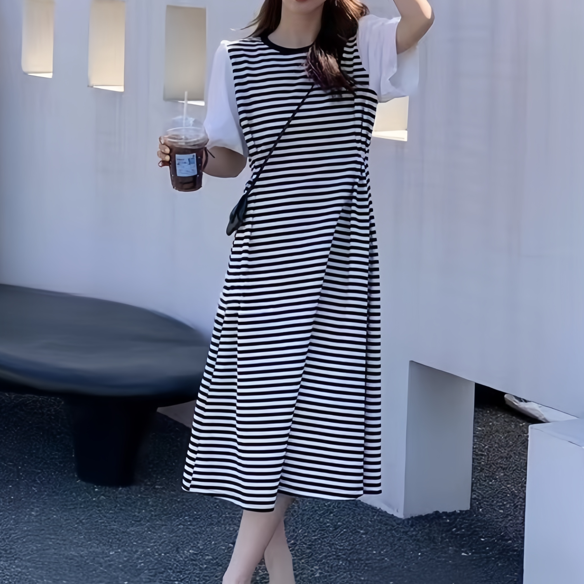 连衣裙显瘦时尚夏季宽松条纹裙子长裙休闲中长款夏装气质