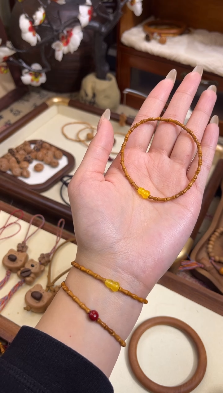 手串桃核【桃缘行】竹节「黄色葫芦」桃木桃核辟、挡、驱、护 备注手围