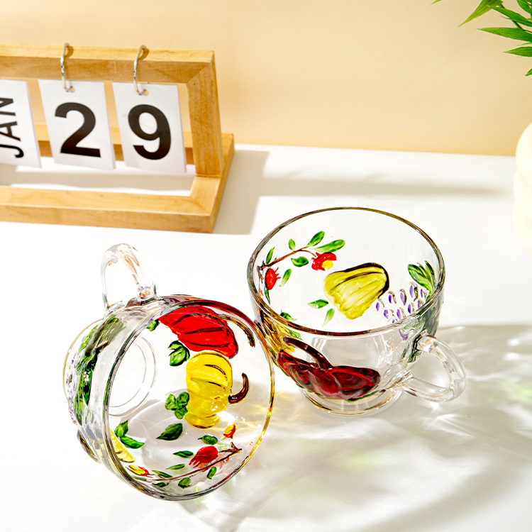 昕沐[泡沫装拍一发二带勺子]南瓜早餐杯彩绘耐热家用无铅水晶玻璃