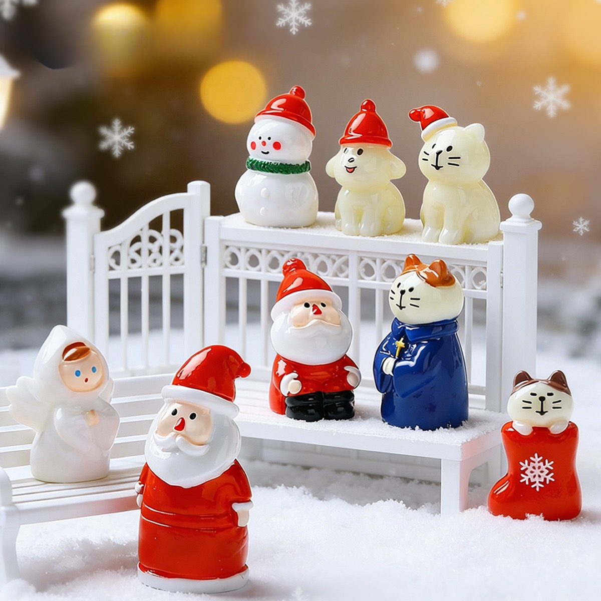 【九宫格】卡通圣诞老人猫咪树脂桌面摆件