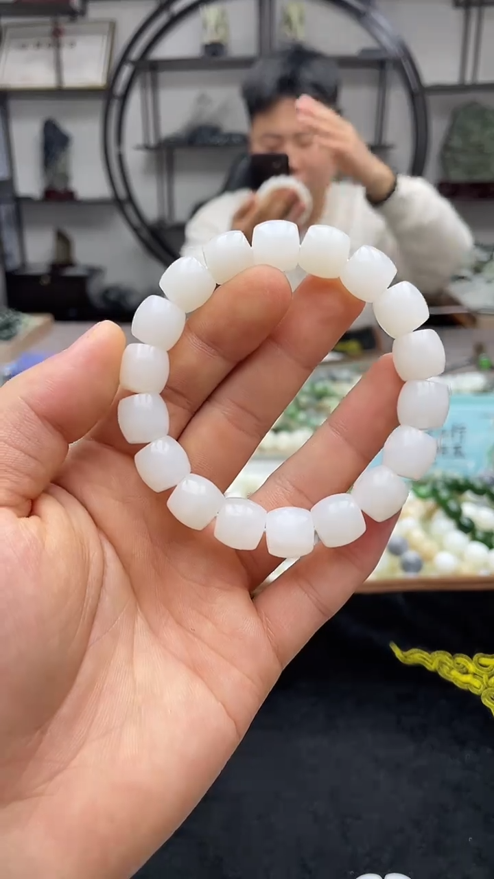 未镶嵌手串和田玉纯天然新疆且末白玉12直切
