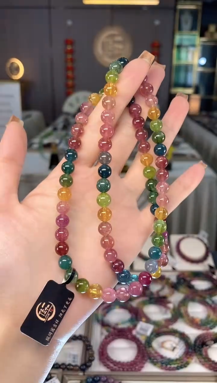 未镶嵌老矿碧玺色标三圈手串7mm+碧玺dan多样性发货一条