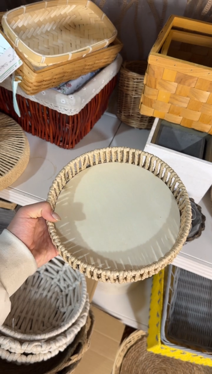 静*微瑕捡漏 纸编木底圆形托盘