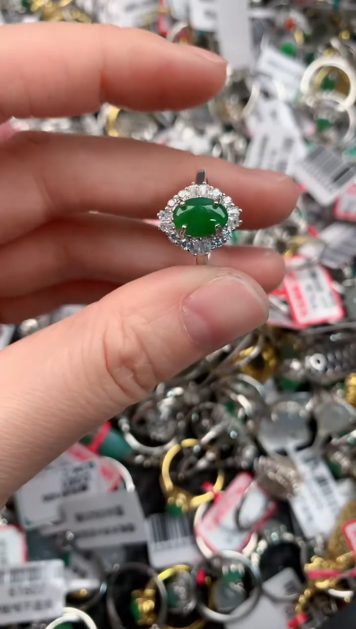 银S925镶嵌戒指翡翠555---1