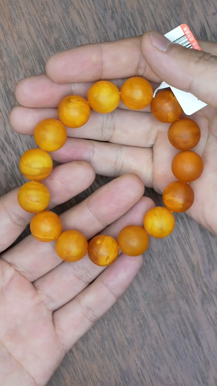 【闪购商品】琥珀裸石未镶嵌老蜡橘皮手串微瑕