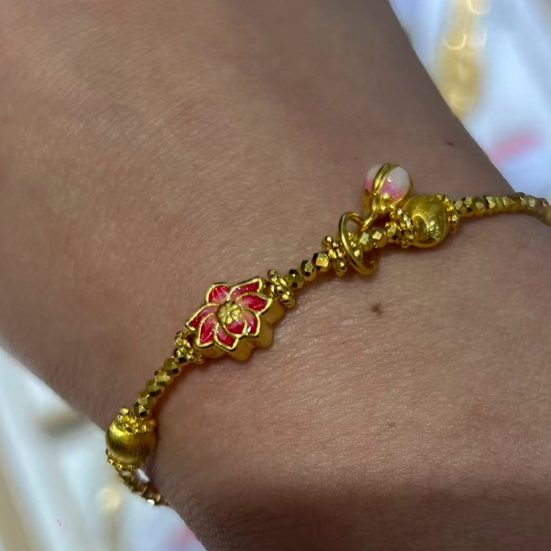足金999珐琅彩红色花手链  定制款