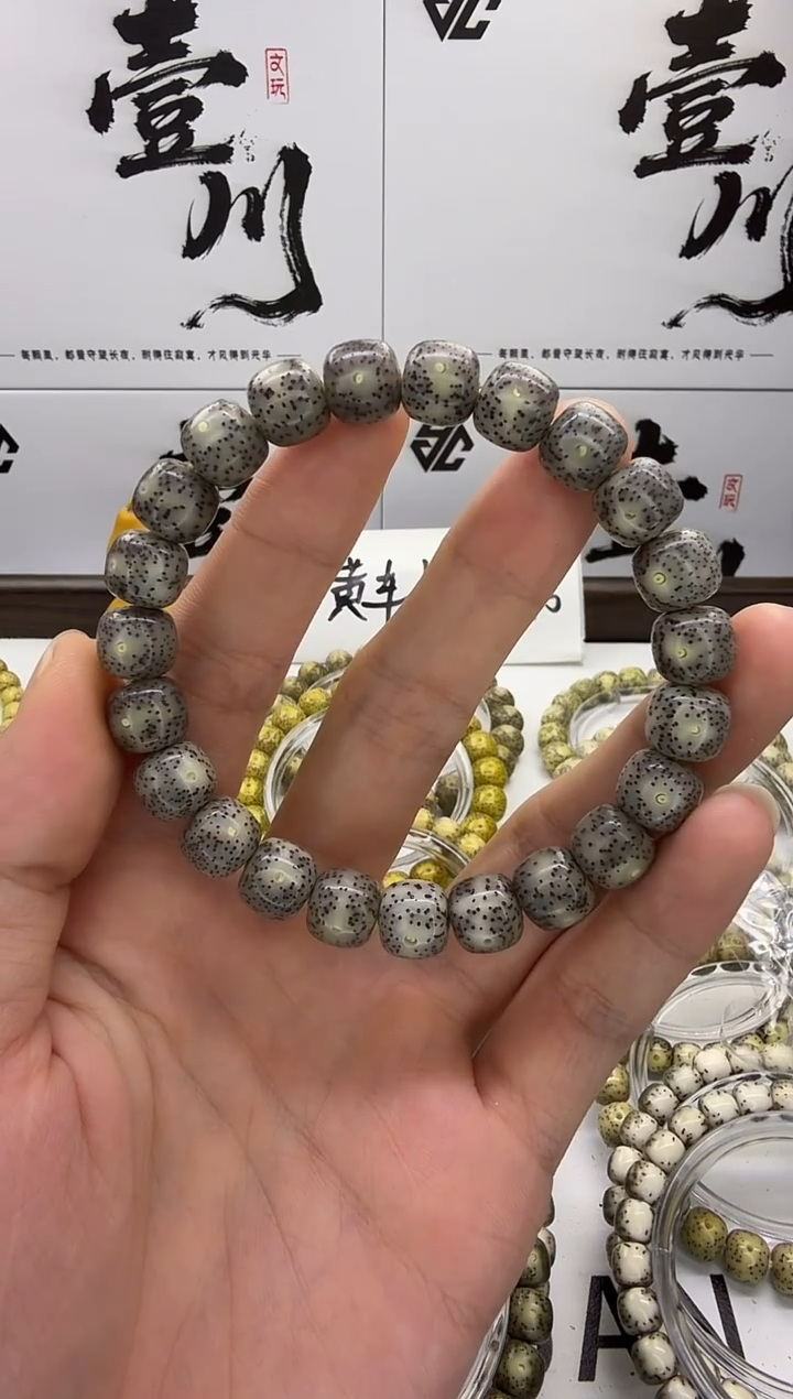 手串星月菩提10/9 黑冰糖 星点货 带月留白 玉化  同枝果 ss3