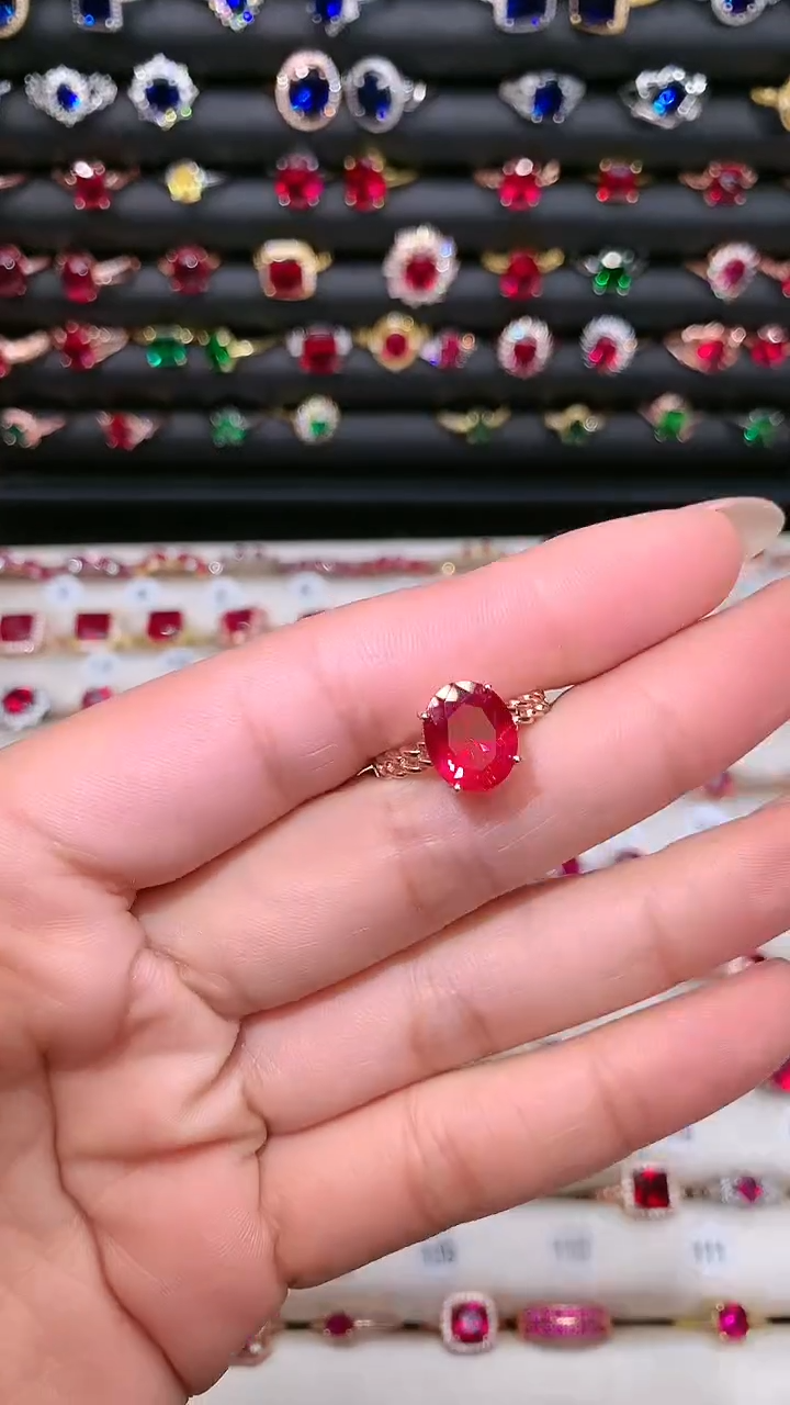【闪购商品】红宝石戒指银S925镶嵌911玫瑰金