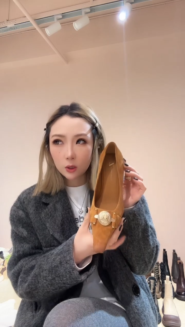 鱼嘴鞋2416105棕色35码胎羊绒4厘米跟