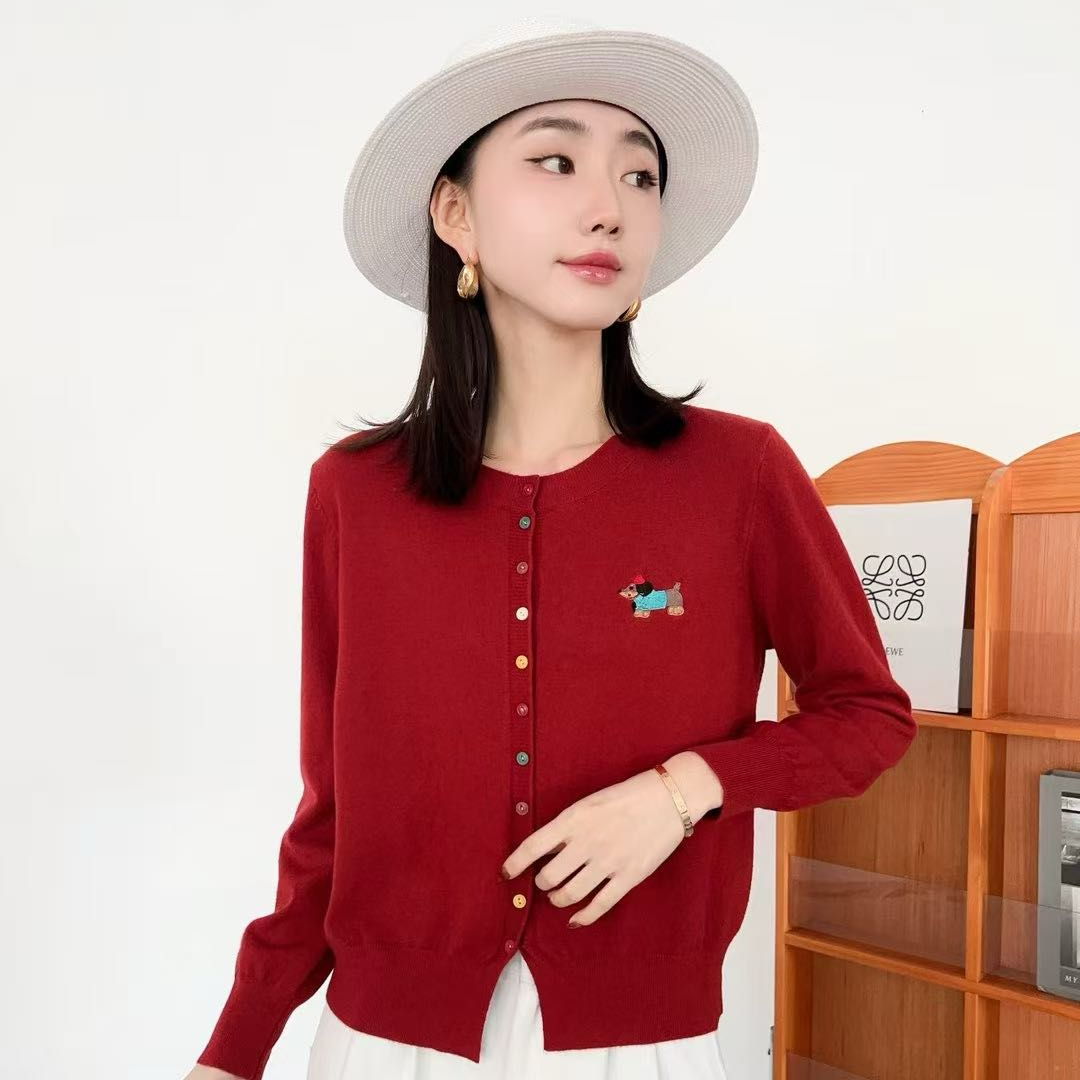 2025新款春季时尚毛衣开衫圆领百搭短款秋冬简约长袖宽松慵懒风