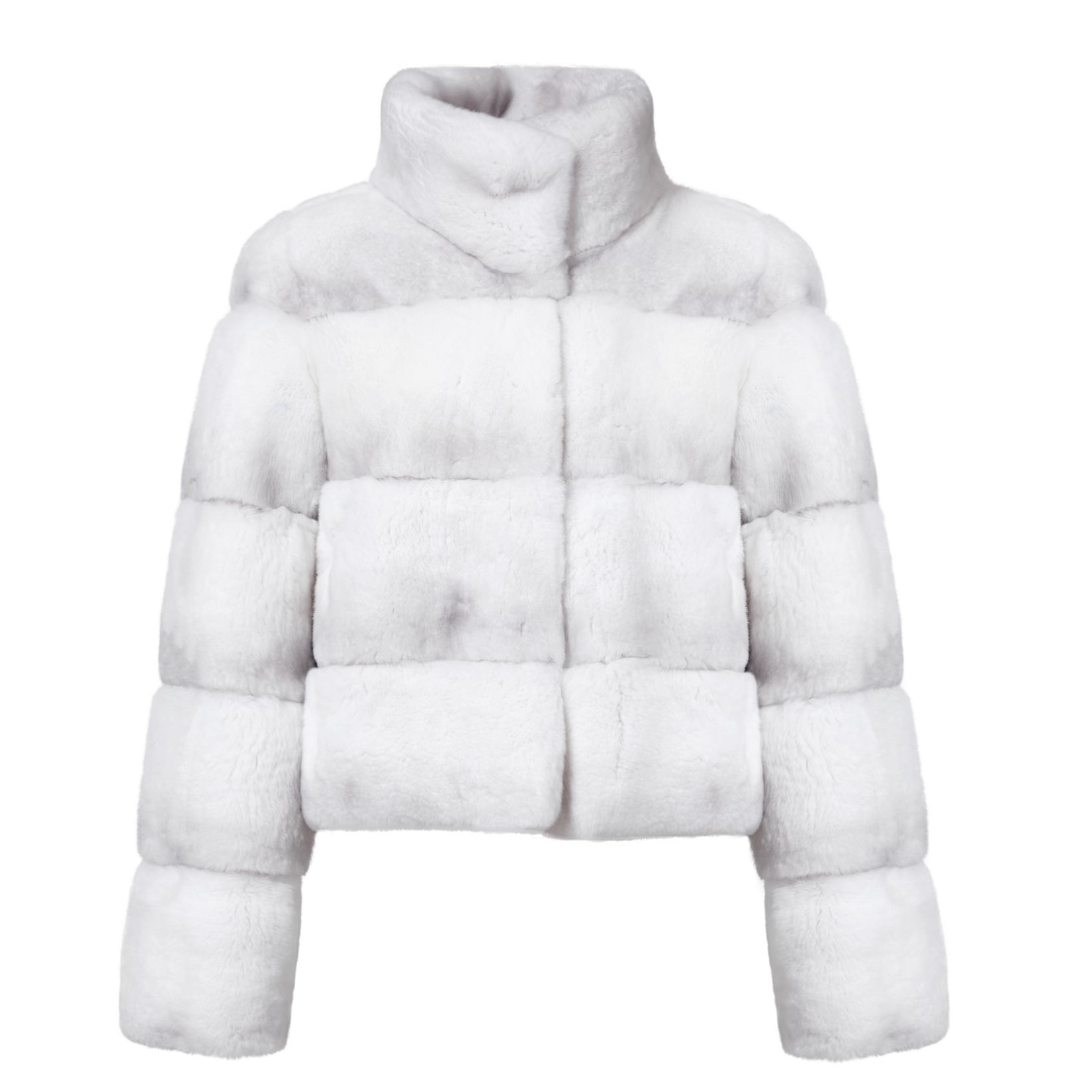 高领长款珍珠白皮草丝绒龙猫兔皮毛一体外套冬季