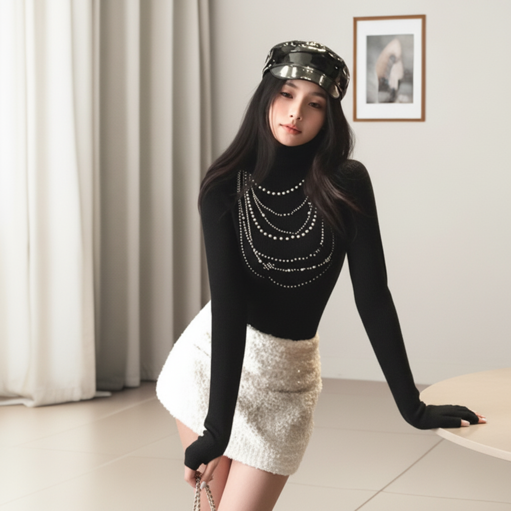 2025冬季新款t恤欧货钉珠时尚上衣568*